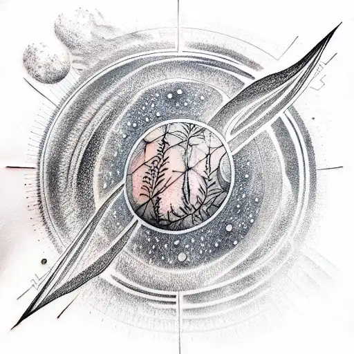 Star solar system fern tattoo design idea