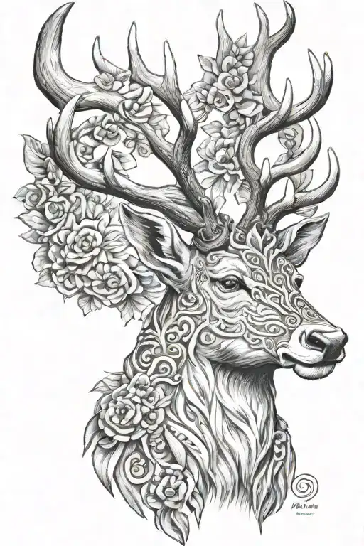 stag head Scotland new Zealand thai tattoo design idea