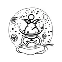 A silhouette of the Little Prince sitting on a planet, surrounded by a galaxy of stars tattoo design idea