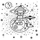 A silhouette of the Little Prince sitting on a planet, surrounded by a galaxy of stars tattoo design idea
