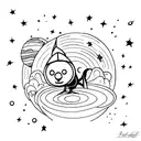 A silhouette of the Little Prince sitting on a planet, surrounded by a galaxy of stars tattoo design idea