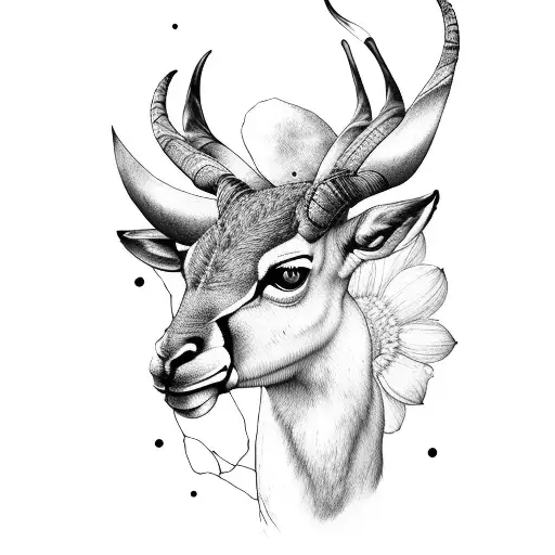 springbok with protea and mountains tattoo design idea