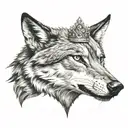 Aggressive wolf head tattoo, front, front, with diamond-set crown tattoo design idea