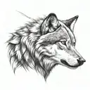 Aggressive wolf head tattoo, front, front, with diamond-set crown tattoo design idea