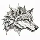 Aggressive wolf head tattoo, front, front, with diamond-set crown tattoo design idea