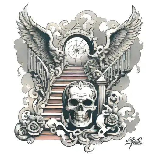 heaven and hell stair way tattoo design idea