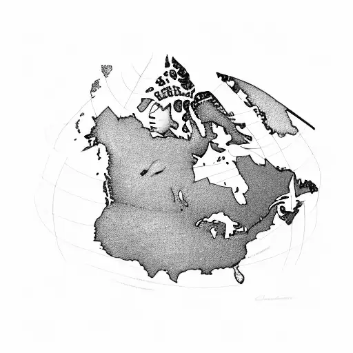 A map of Canada and Colombia merged together with musical instruments tattoo design idea