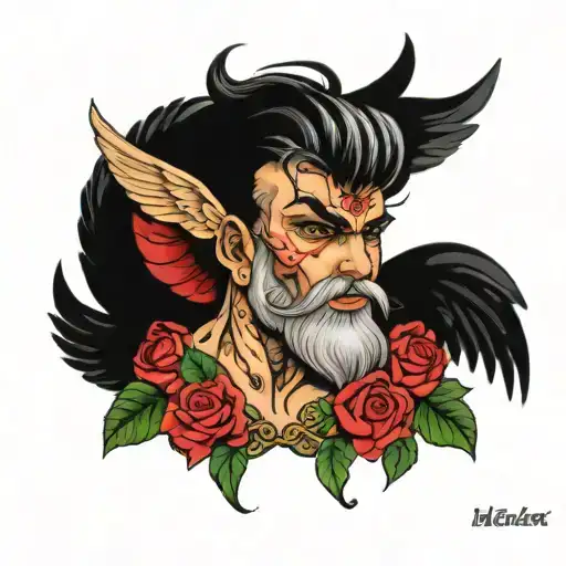 persian demo human character wing tattoo design idea