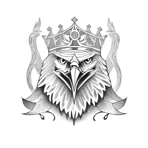 eagle with crown and three numbers 7  tattoo design idea