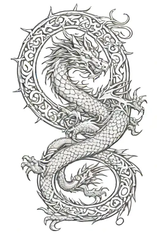Dragon, moon, sun tattoo design idea