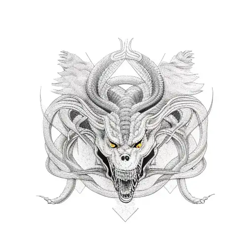 fenrir, snake and raven Nordic sleeve  tattoo design idea