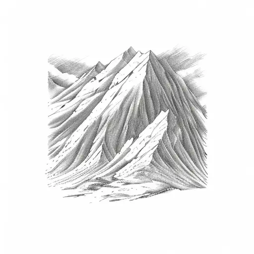 A sketch-style map of a mountain range with a soldier's footsteps leading towards it tattoo design idea