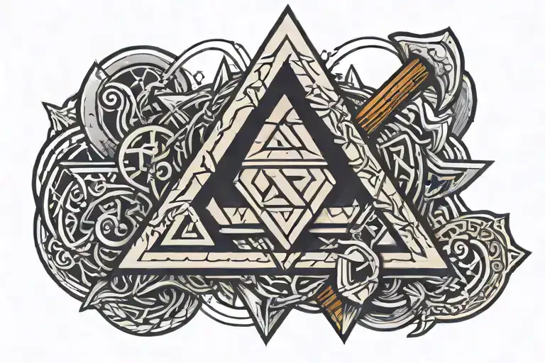 valknut symbol and axe rip brother tattoo design idea