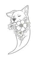 A minimalist tattoo of a bouquet of your favorite flowers with a subtle silhouette of an American Akita in the background, symbolizing your passion for both flowers and your pet tattoo design idea