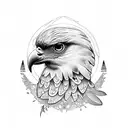rose and flying hawk tattoo design idea