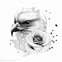 rose and flying hawk tattoo design idea