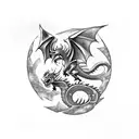 A mystical RPG-inspired landscape with a dragon perched on a castle tattoo design idea