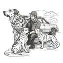 sunset, son and father, mechanics, melanion dog, mx, car tattoo design idea