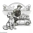 sunset, son and father, mechanics, melanion dog, mx, car tattoo design idea