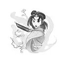 Sakura mulan blackwork caligraphy text tattoo design idea