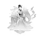 Sakura mulan blackwork caligraphy text tattoo design idea