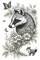 nature, animals, badger, fox, leaves, mushroom, flowers, squirrel, woods tattoo design idea