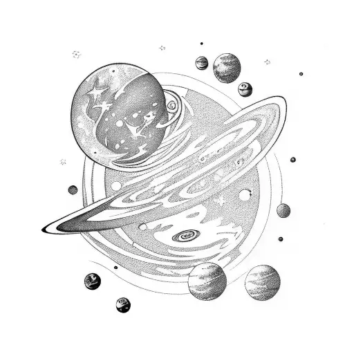 A full sleeve design for a right arm portraying objects in space, galaxies and planets and other anomalies. tattoo design idea