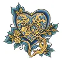 blue Willow kintsugi heart tattoo design idea