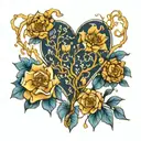 blue Willow kintsugi heart tattoo design idea