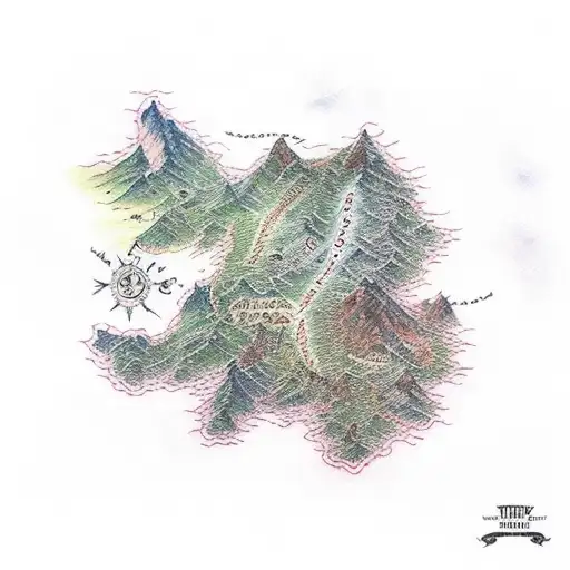 map, lord of the rings, watercolor, ripped skin tattoo design idea