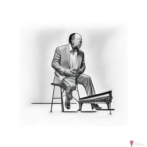 a silhouette of billy joel playing a piano with his song "vienna" lyrics "slow down you crazy child" displayed around it tattoo design idea