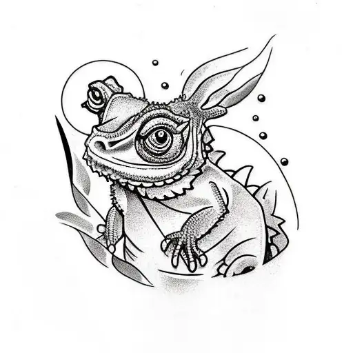 A car engine with bearded dragons and rabbits peeking out from different parts tattoo design idea