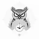 owl white clock tattoo design idea