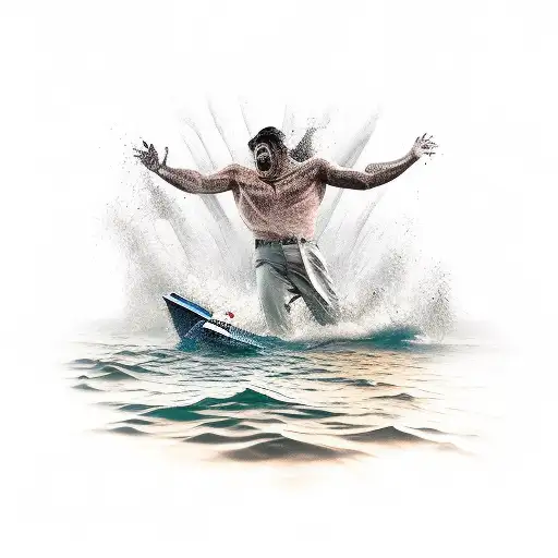 A combination of a man falling and a hand in the sea trying not to drown tattoo design idea