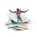 A combination of a man falling and a hand in the sea trying not to drown tattoo design idea