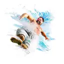 A combination of a man falling and a hand in the sea trying not to drown tattoo design idea