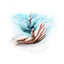 A combination of a man falling and a hand in the sea trying not to drown tattoo design idea