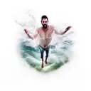 A combination of a man falling and a hand in the sea trying not to drown tattoo design idea