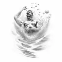 A combination of a man falling and a hand in the sea trying not to drown tattoo design idea