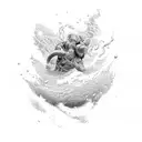 A combination of a man falling and a hand in the sea trying not to drown tattoo design idea
