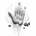 A combination of a man falling and a hand in the sea trying not to drown tattoo design idea