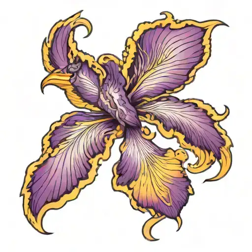purple iris flower with a closed wing phoenix tattoo tattoo design idea