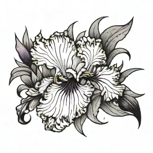 purple iris flower with a closed wing phoenix bird tattoo design idea