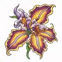 purple iris flower with a closed wing phoenix tattoo tattoo design idea
