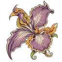 purple iris flower with a closed wing phoenix tattoo tattoo design idea