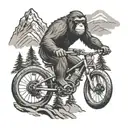 simple orangutan riding a mountain bike in the mountains tattoo design idea