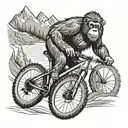 simple orangutan riding a mountain bike in the mountains tattoo design idea
