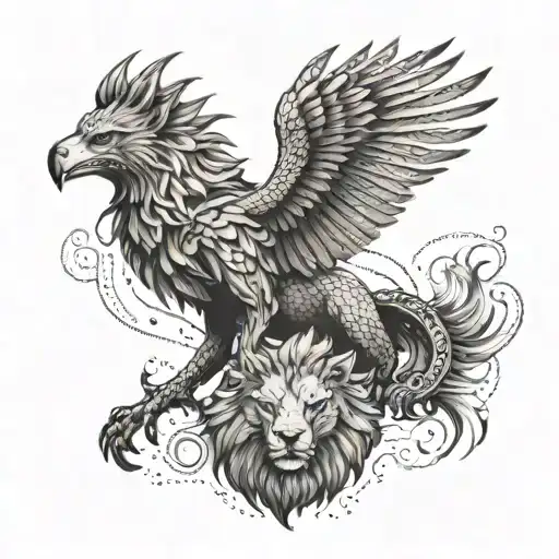 Combine elements of a wolf, eagle, and lion to create a mythical creature tattoo design tattoo design idea