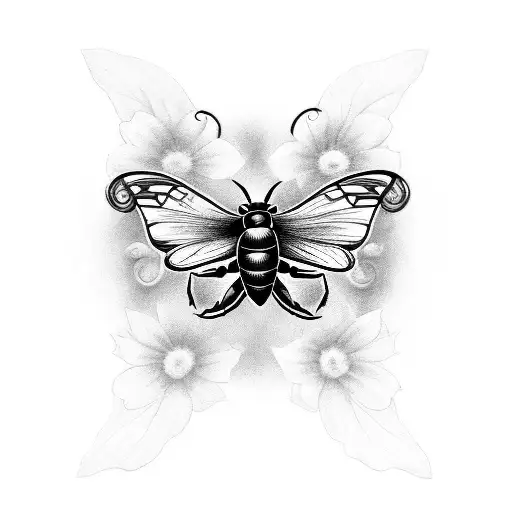 nature, moths, bees, butterflies, dragonflies, flowers tattoo design idea