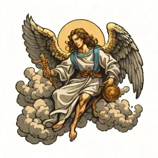 archangel gabriel falling from a cloud tattoo design idea